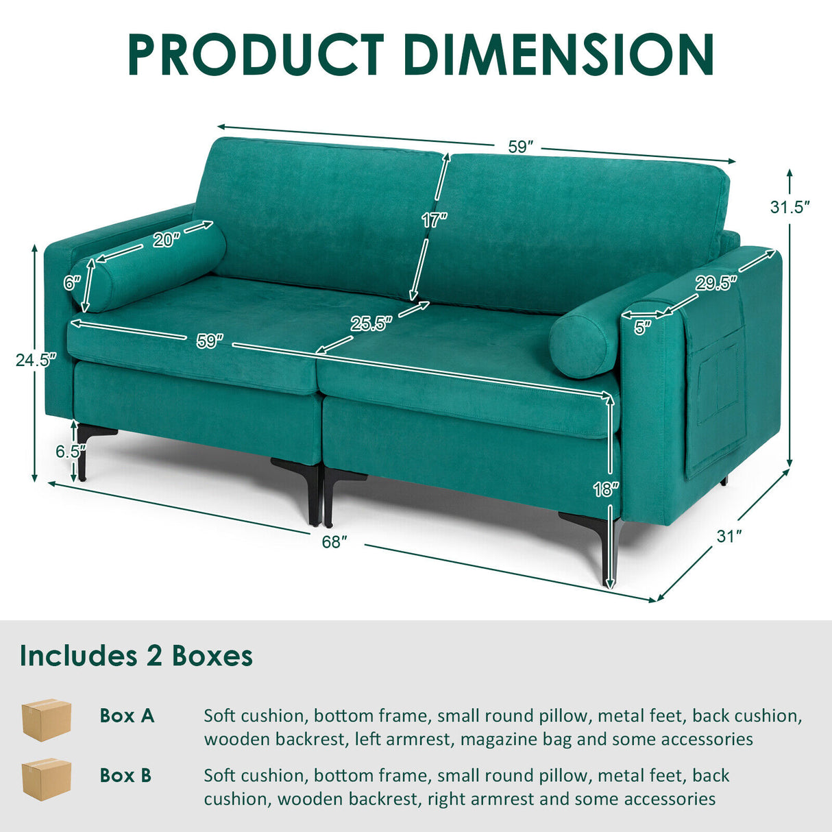 Modular 1/2/3/4-Seat L-Shaped Sectional Sofa Couch with Socket USB Port-2