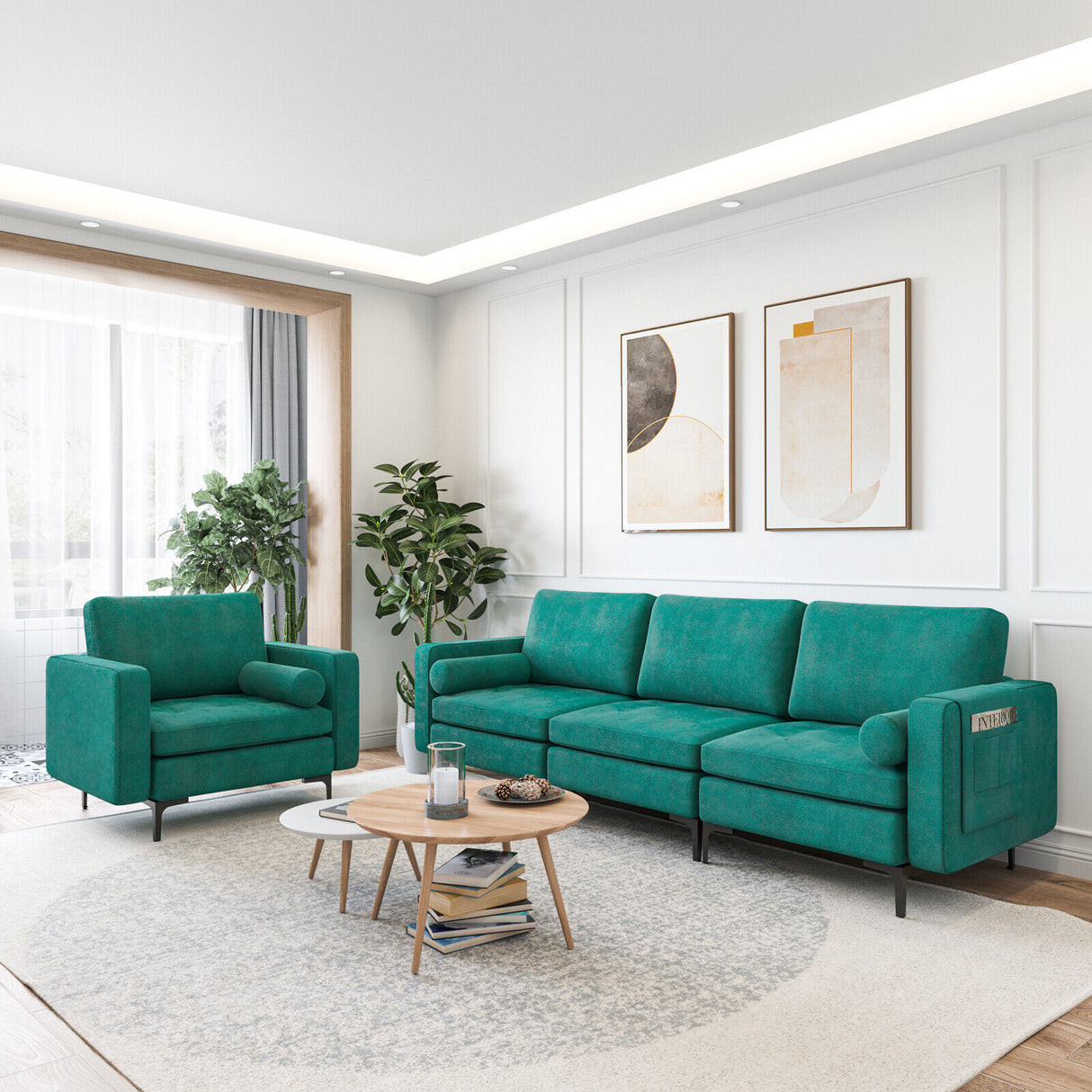 Modular 1/2/3/4-Seat L-Shaped Sectional Sofa Couch with Socket USB Port-3