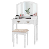Simple Vanity Set with Tri-Folding Mirror Drawers and Storage Shelf
