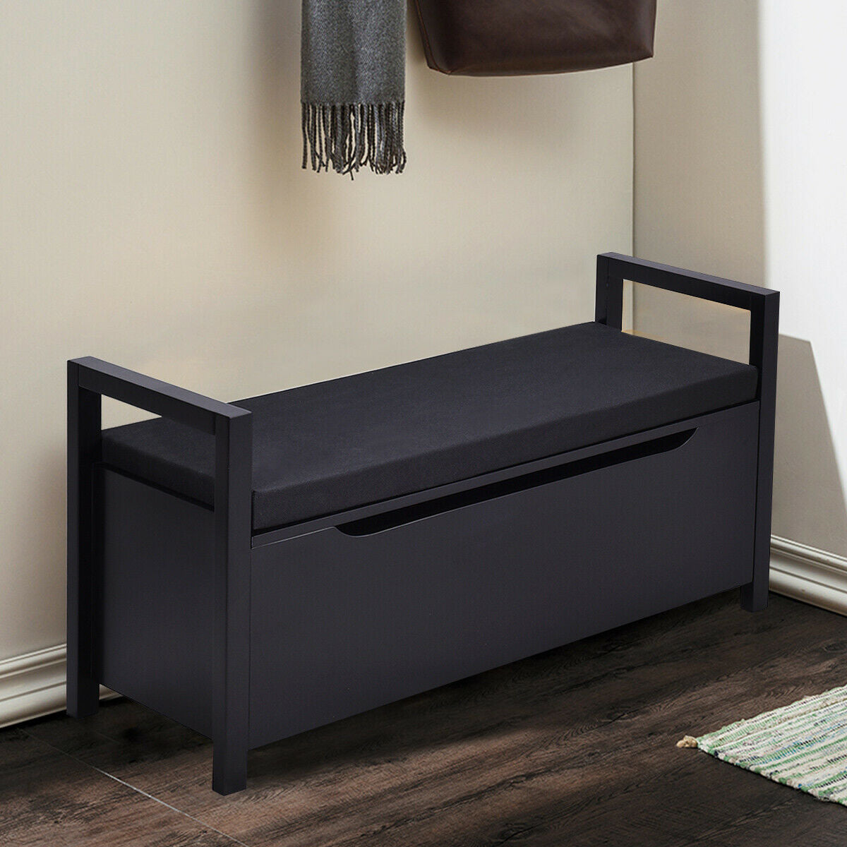 34.5 Ã15.5 Ã19.5 Inch Shoe Storage Bench with Cushion Seat for Entryway