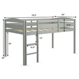 Wooden Twin Low Loft Bunk Bed with Guard Rail and Ladder