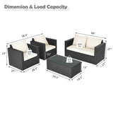 4 Pieces Patio Rattan Conversation Set with Cushions and Coffee Table