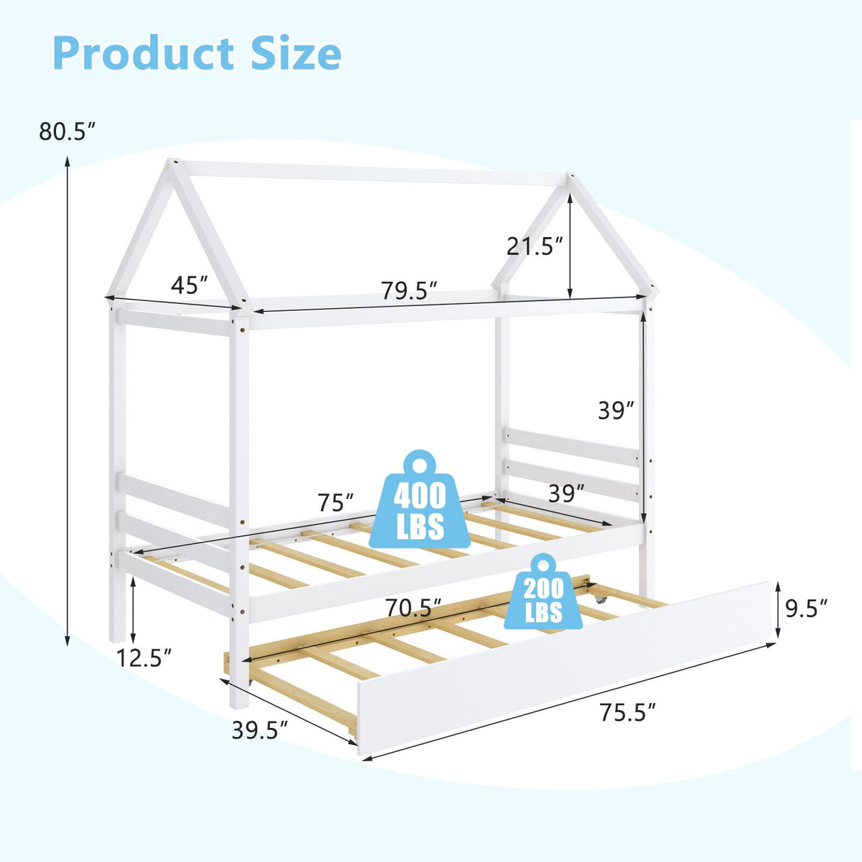 Kids Platform Bed Frame with Roof for Bedroom