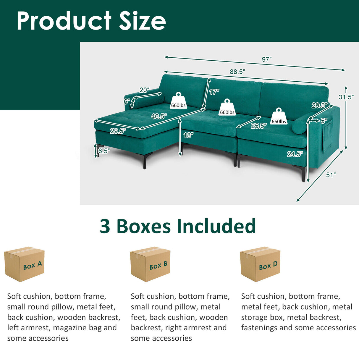 Modular 1/2/3/4-Seat L-Shaped Sectional Sofa Couch with Socket USB Port-3-Seat L