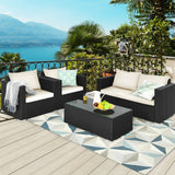 4 Pieces Patio Rattan Conversation Set with Cushions and Coffee Table