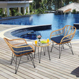 3 Pieces Rattan Furniture Set with Cushioned Chair Table