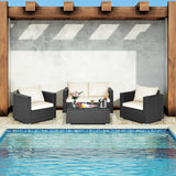 4 Pieces Patio Rattan Conversation Set with Cushions and Coffee Table
