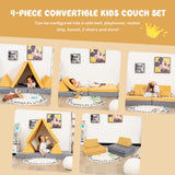 4-Piece Convertible Kids Couch Set with 2 Folding Mats
