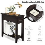 2 Pieces 2 Tier Sofa Side End Table with Drawer and Open Shelf