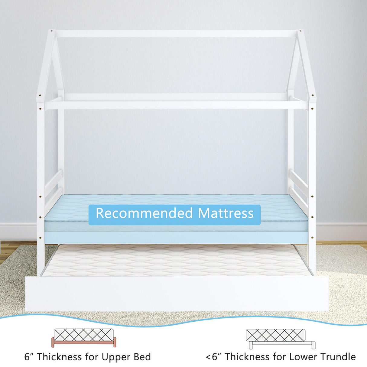 Kids Platform Bed Frame with Roof for Bedroom