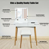 Wooden Vanity Table with Flip Top Mirror and Cushioned Stool