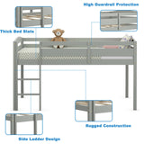 Wooden Twin Low Loft Bunk Bed with Guard Rail and Ladder