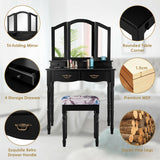 Simple Vanity Set with Tri-Folding Mirror Drawers and Storage Shelf