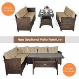 3 Pcs 6 Seats Rattan Dining Set Patio Furniture Sofa with Cushions