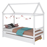 Kids Platform Bed Frame with Roof for Bedroom