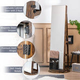 360Â° Rotating Mirrored Jewelry Cabinet Armoire 3 Color LED Modes Lockable