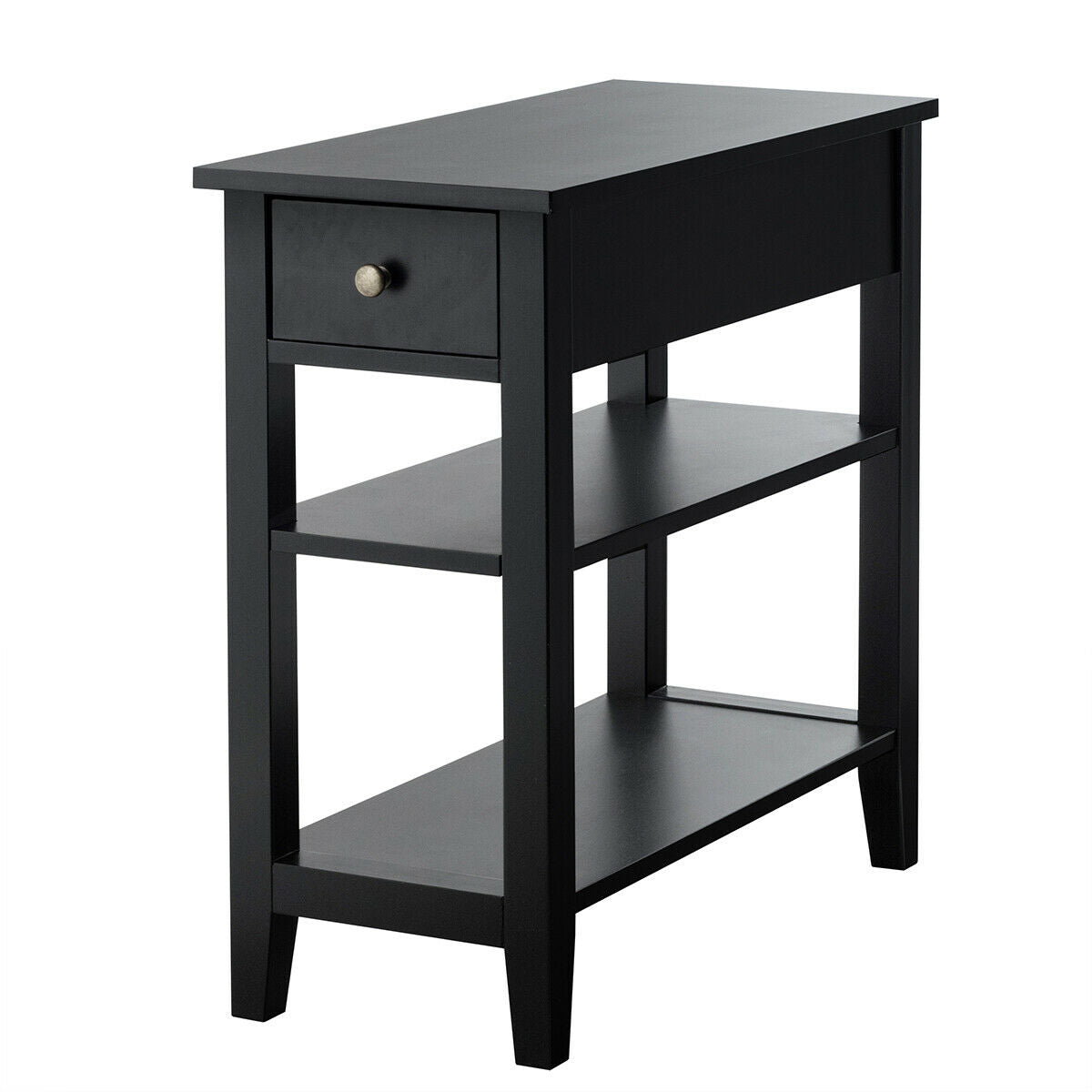3-Tier Nightstand Bedside Table Sofa Side with Double Shelves Drawer