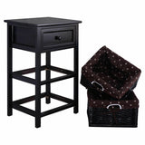 3 Tier Set of 2 Wood Nightstand with 1 and 2 Drawer -Black