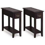 2 Pieces 2 Tier Sofa Side End Table with Drawer and Open Shelf