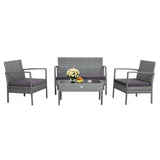4 Pieces Outdoor Rattan Conversation Set with Comfortable Cushion