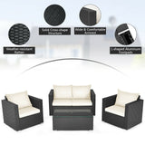 4 Pieces Patio Rattan Conversation Set with Cushions and Coffee Table
