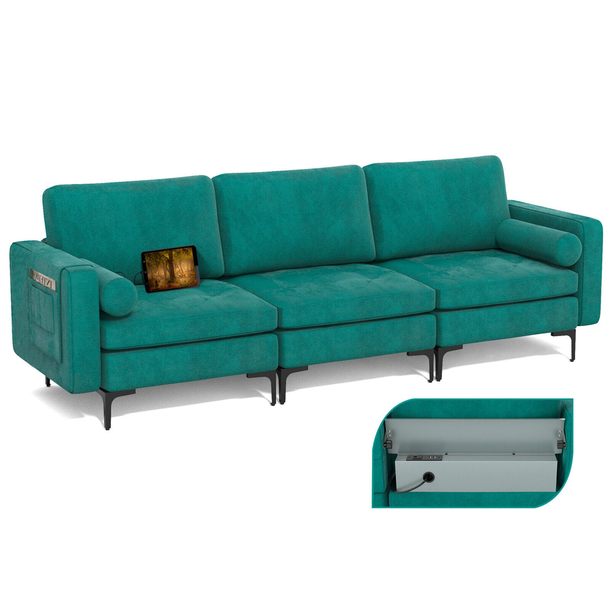 Modular 1/2/3/4-Seat L-Shaped Sectional Sofa Couch with Socket USB Port-3