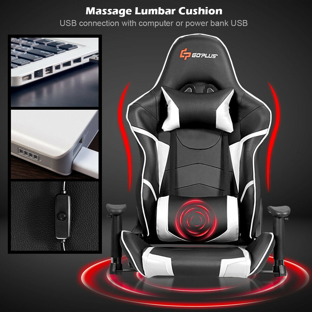 Lumbar Support  Massage Gaming Reclining Racing Chair