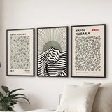 Exhibition Style Wall Art. Set of 3 Sage Green Bauhaus Prints for Apartment or Dorm