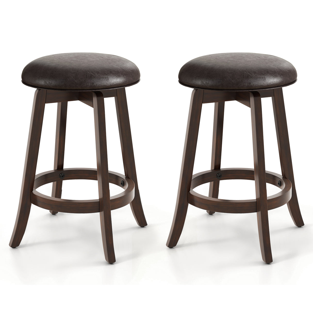 Set of 2 24/29 Inch Upholstered PU Leather Bar Stool with 360° Swivel Round Seat