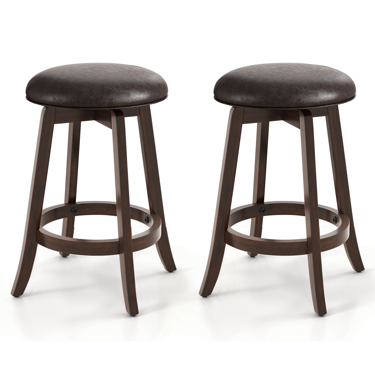 Set of 2 24/29 Inch Upholstered PU Leather Bar Stool with 360° Swivel Round Seat