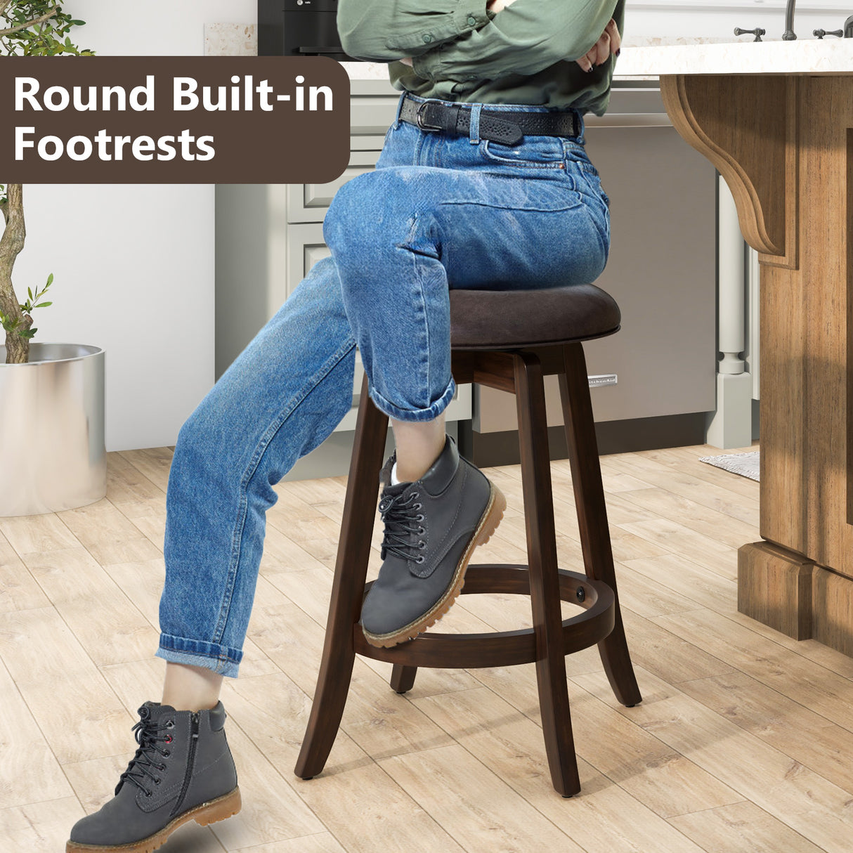 Set of 2 24/29 Inch Upholstered PU Leather Bar Stool with 360° Swivel Round Seat