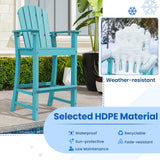 Set of 2 Counter Height Outdoor HDPE Bar Stool with Armrests and Footrest