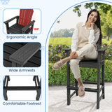 Set of 2 Counter Height Outdoor HDPE Bar Stool with Armrests and Footrest