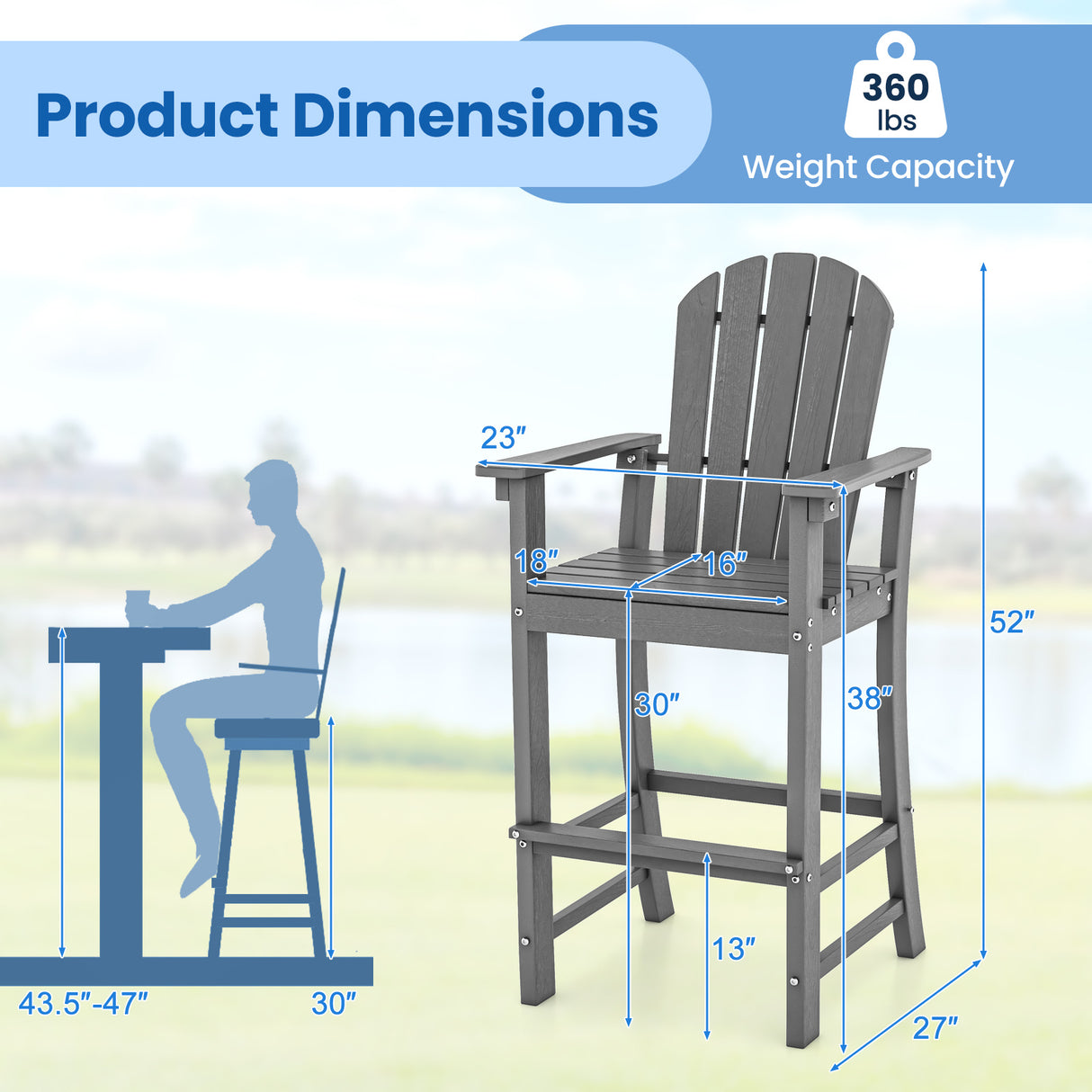 Set of 2 Counter Height Outdoor HDPE Bar Stool with Armrests and Footrest