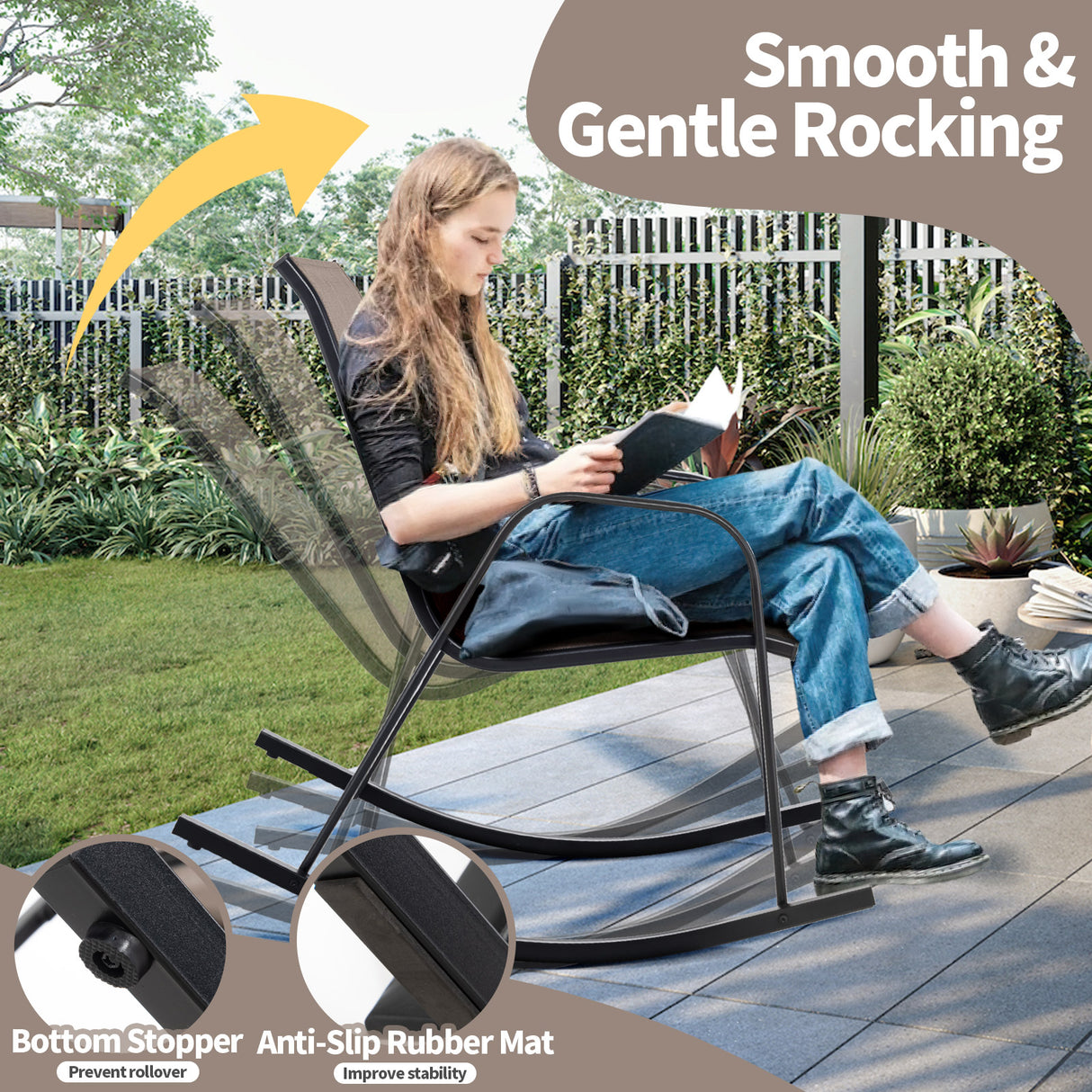 Set of 2 Heavy-Duty Metal Patio Rocking Chair with Breathable Seat Fabric