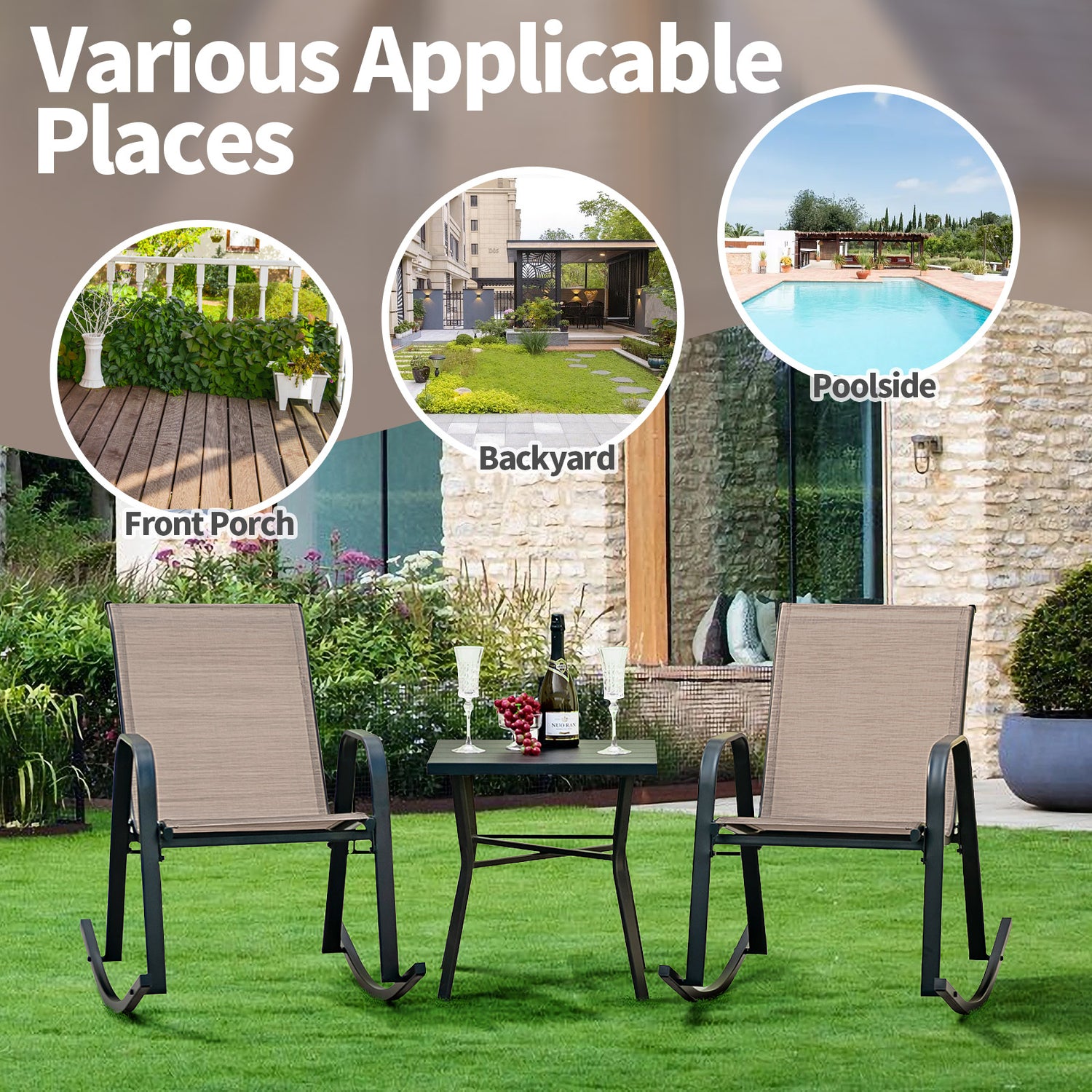 Set of 2 Heavy-Duty Metal Patio Rocking Chair with Breathable Seat Fabric