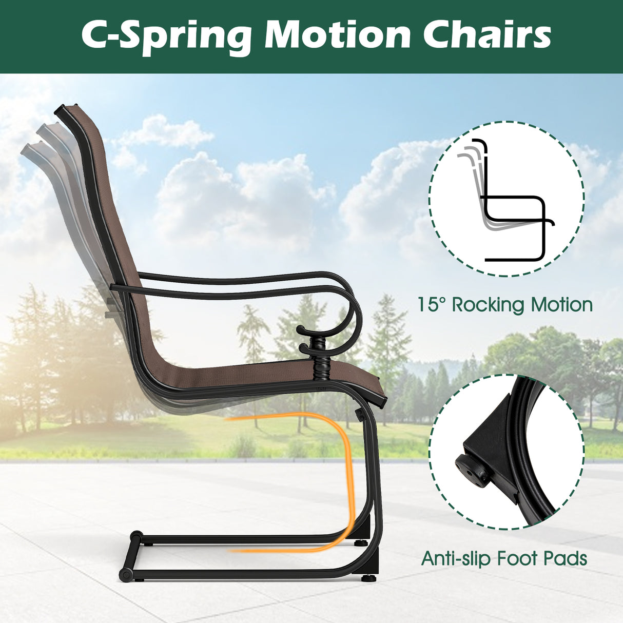 Set of 2 Patio Chairs with Quick-drying and Breathable Fabric for Backyard