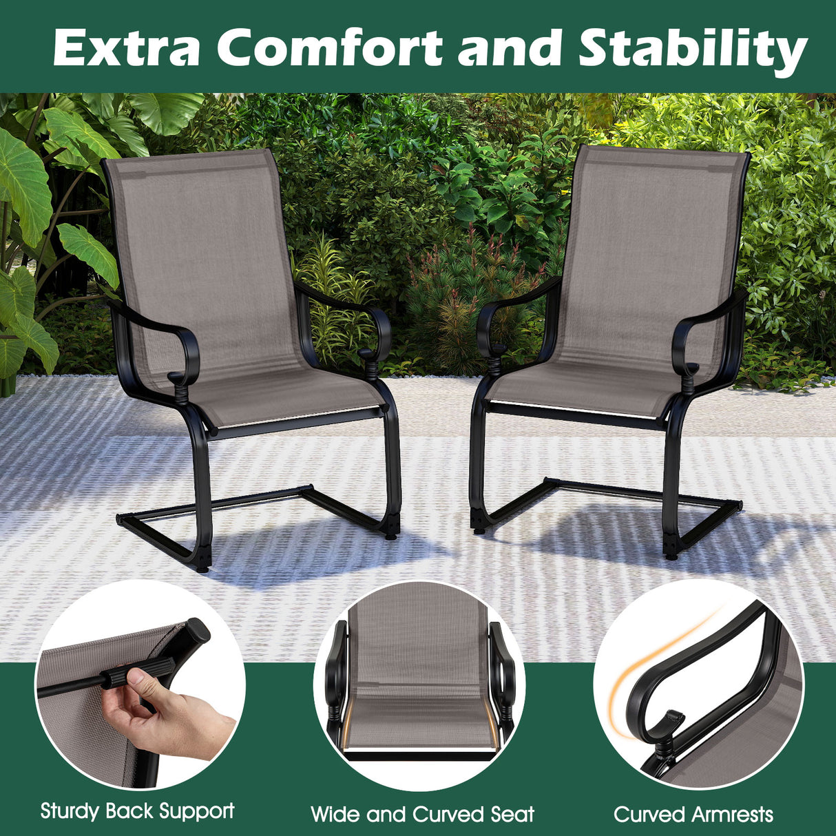 Set of 2 Patio Chairs with Quick-drying and Breathable Fabric for Backyard