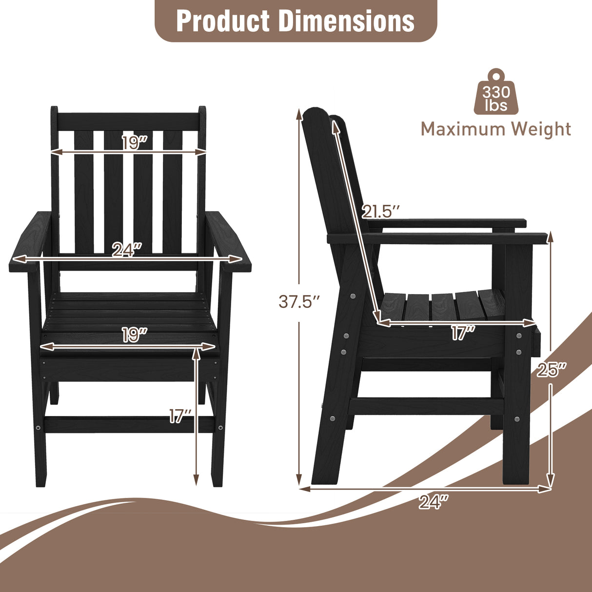 Set of 2 Patio Dining Chairs with Wide Armrests