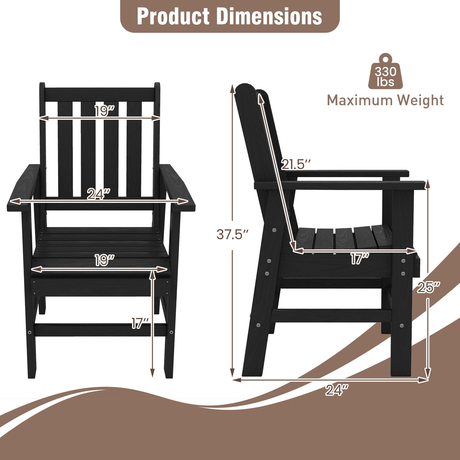Set of 2 Patio Dining Chairs with Wide Armrests