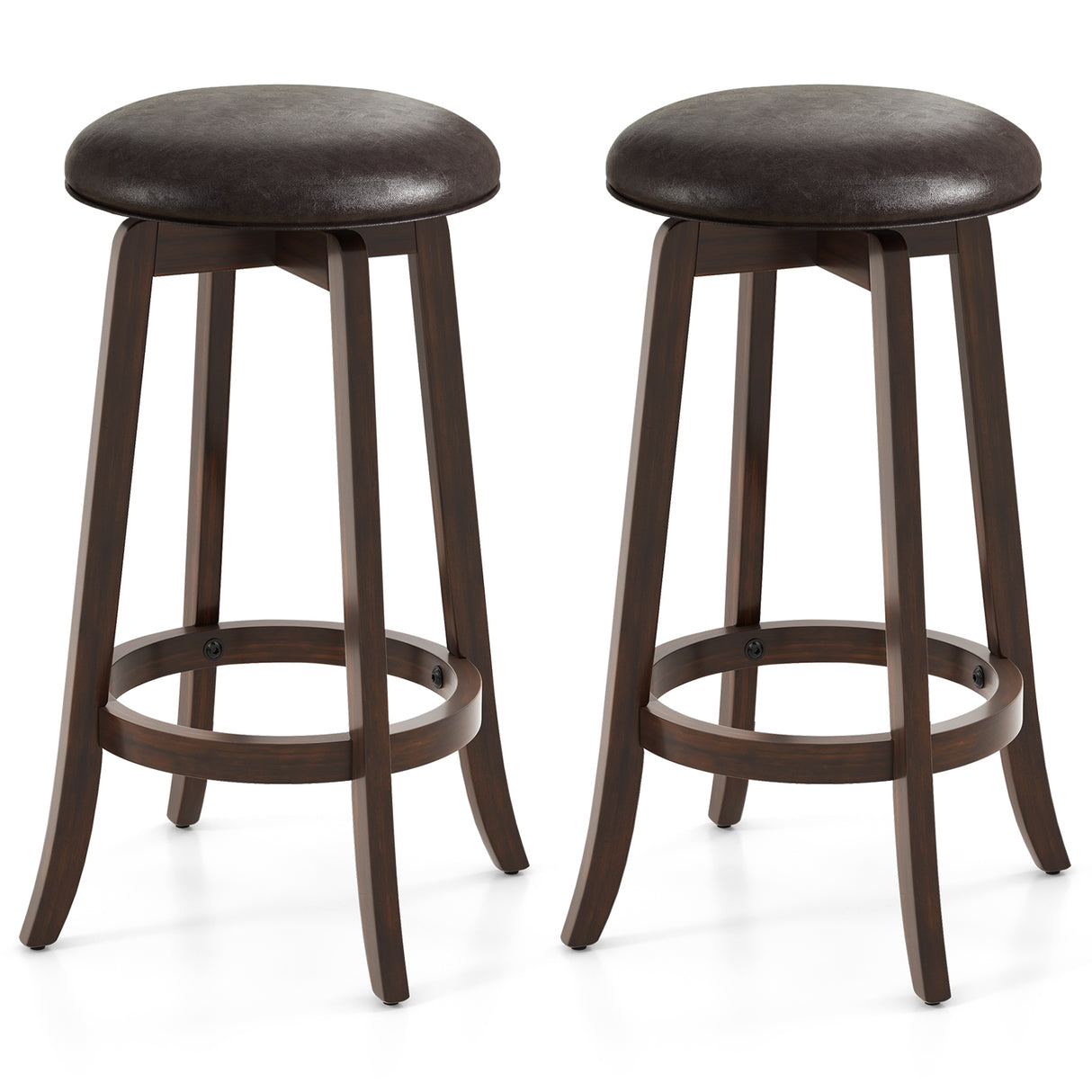 Set of 2 24/29 Inch Upholstered PU Leather Bar Stool with 360° Swivel Round Seat