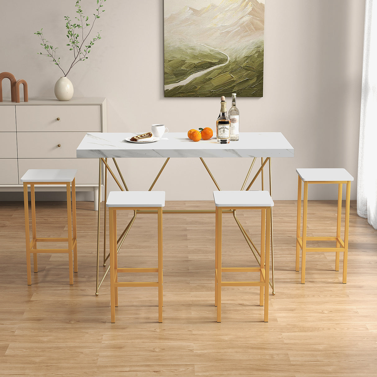 Set of 4 Bar Stool Set 26 Inch Bar Chair with Metal Legs and Footrest