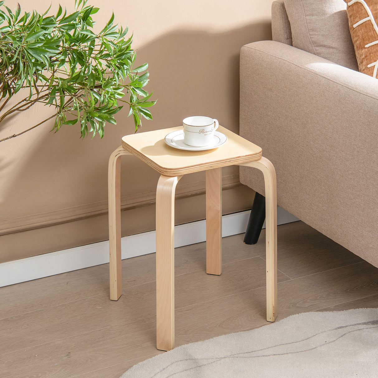 Set of 4 Colorful Square Stools with Anti-slip Felt Mats