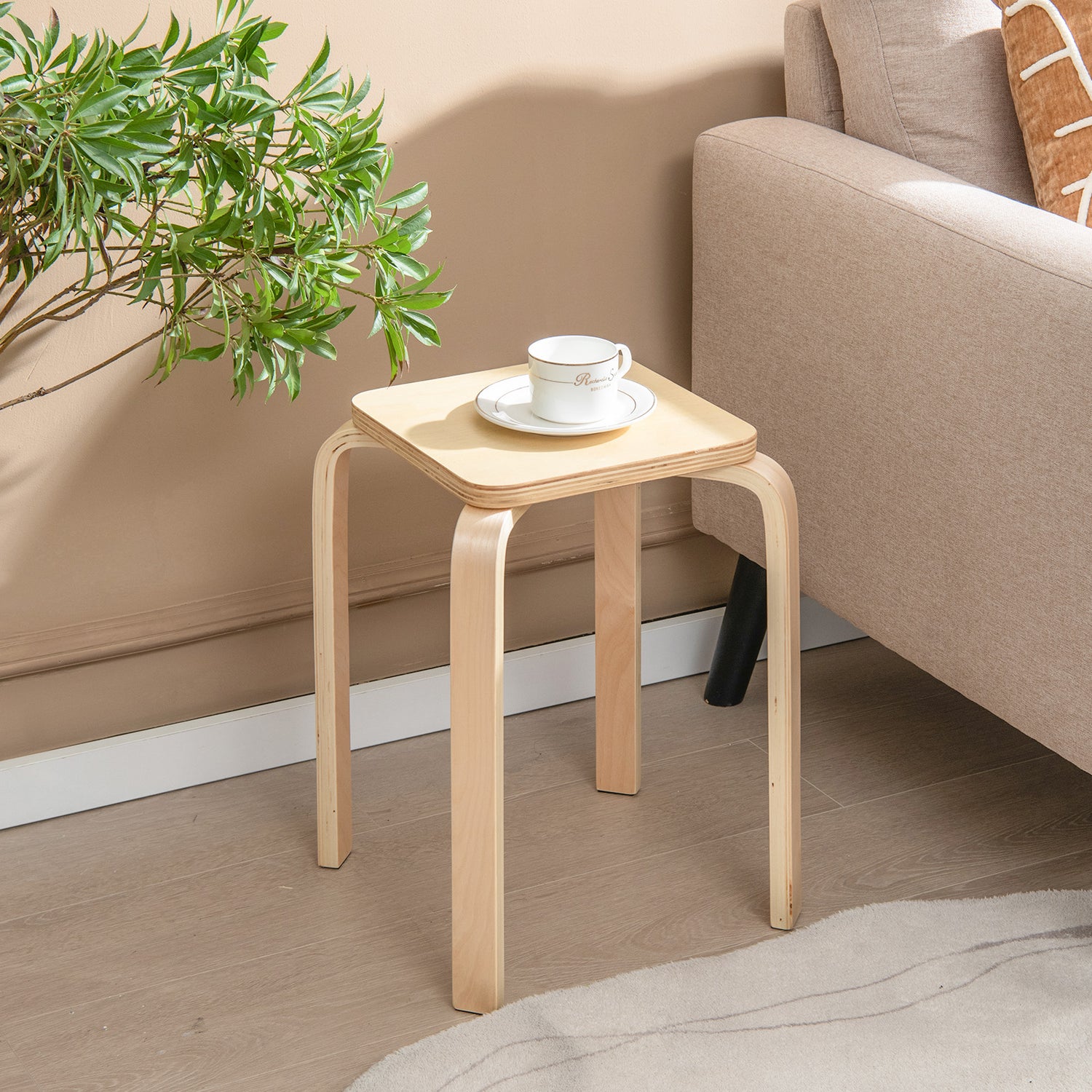Set of 4 Colorful Square Stools with Anti-slip Felt Mats