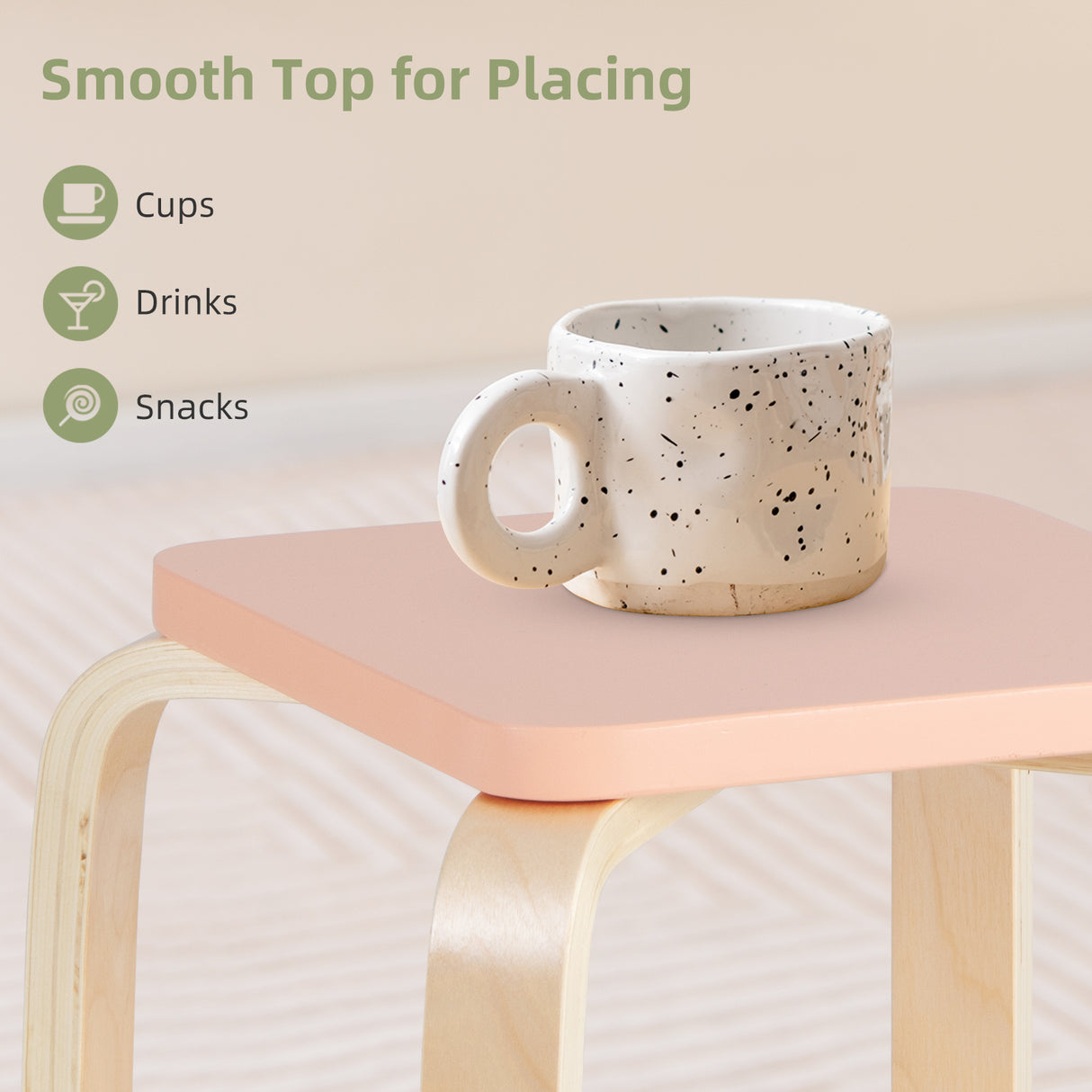 Set of 4 Colorful Square Stools with Anti-slip Felt Mats