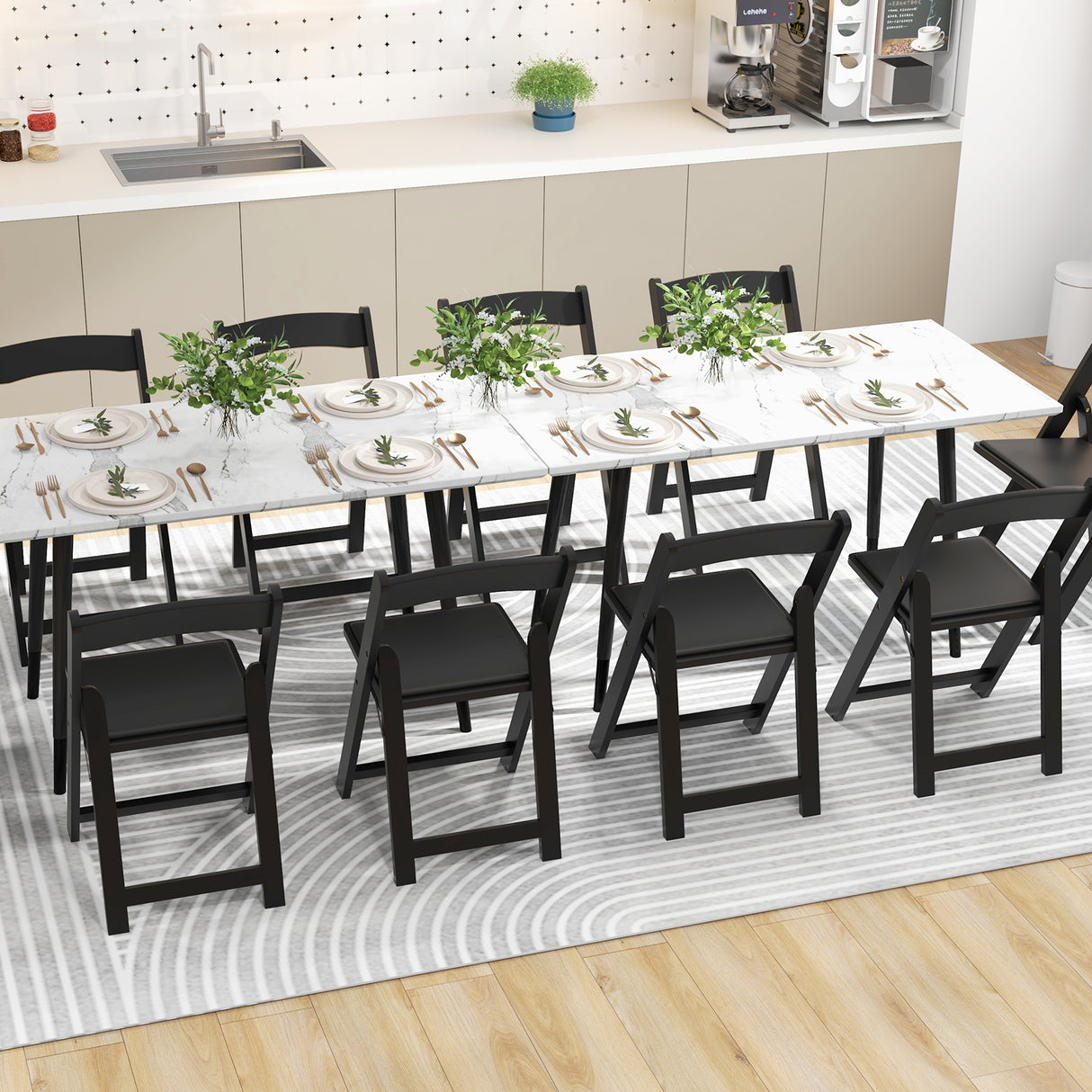 Set of 4 Dining Chairs Foldable Kitchen Chair with Rubber Wood Legs and Padded Seat