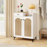 2-Door Shoe Rack Organizer with Drawer and 6 Removable Shelves-White