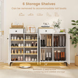2-Door Shoe Rack Organizer with Drawer and 6 Removable Shelves-White