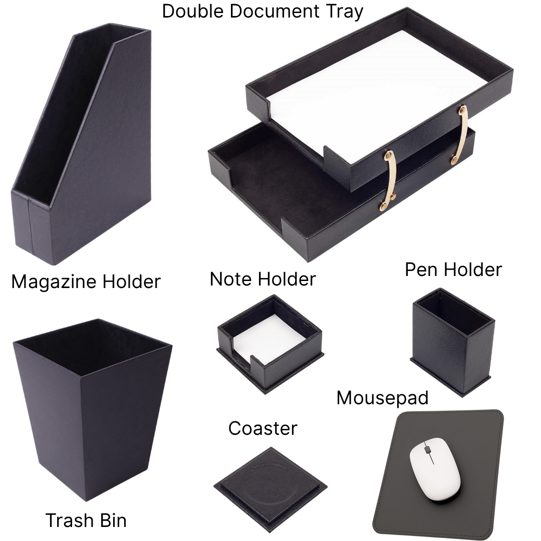MOOG Leather Desk Set – 7-Piece Organizer-Tan
