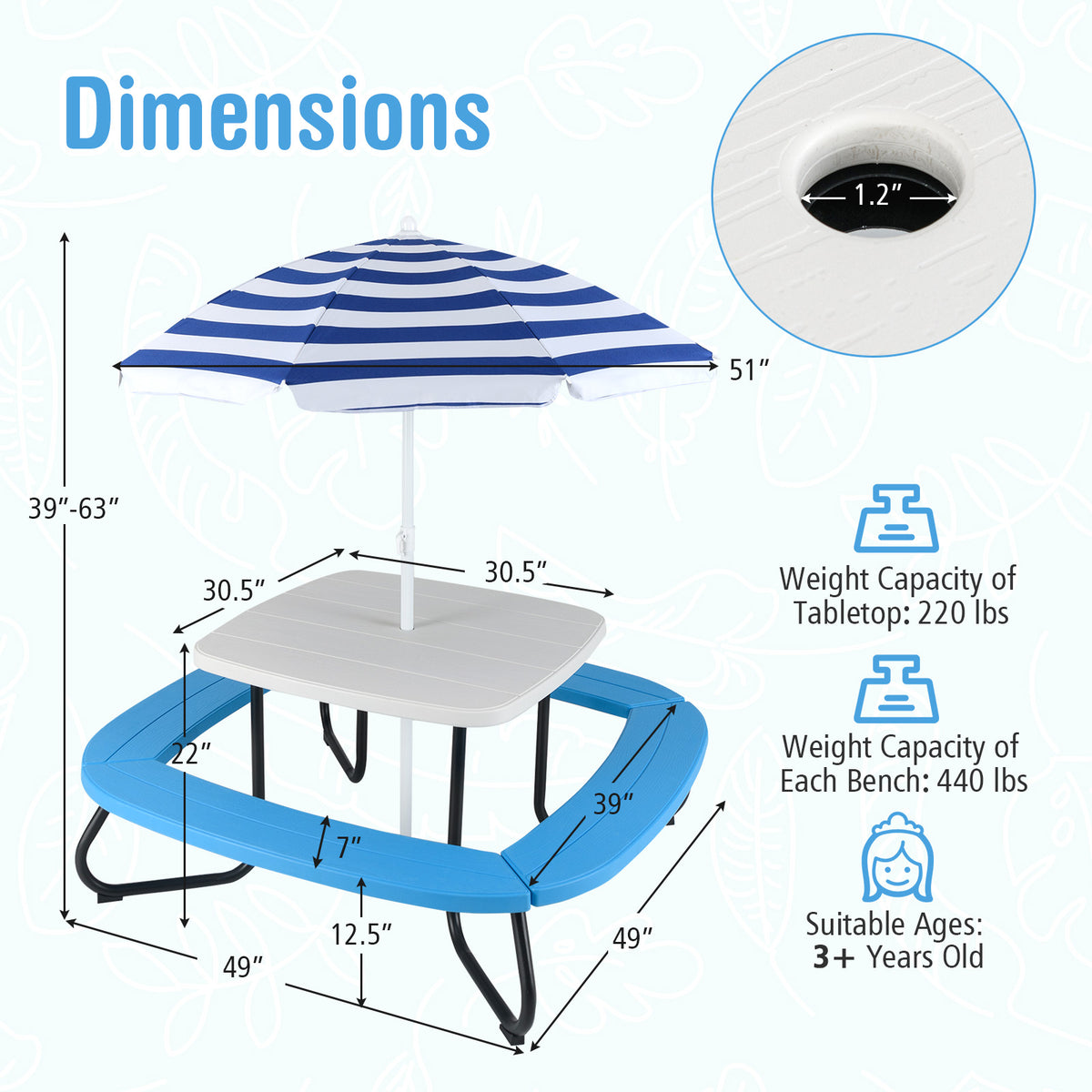 Toddler Outdoor Activity Table with Adjustable and Collapsible Umbrella